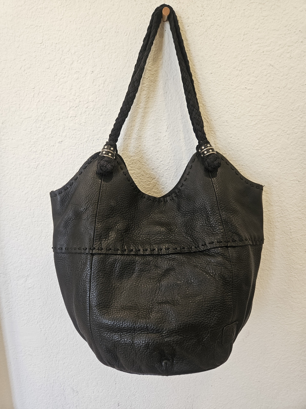 The Sak "Indio" Black Pebbled Leather Hobo Handbag